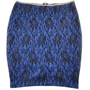 Forever 21 Blue and Black Mini Skirt Black Lace Embellished Silver Zipper Sexy